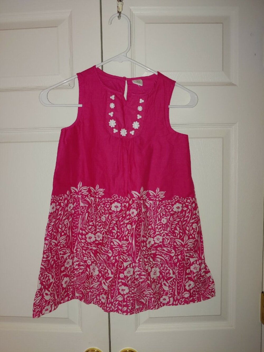 New Girl Gymboree Hot Pink White Spring Vacation Flower Bazaar Dress Size 7